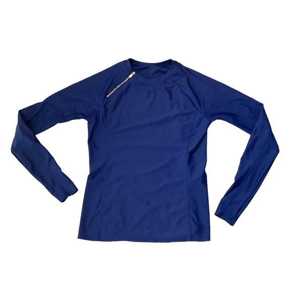 Mott50 UPF50+ long sleeve navy rash guard top size medium gold shoulder zipper - Picture 6 of 13